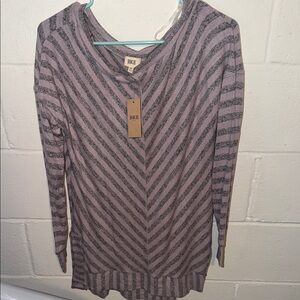 BKE Women's Long Sleeve Striped Top in purple and grey